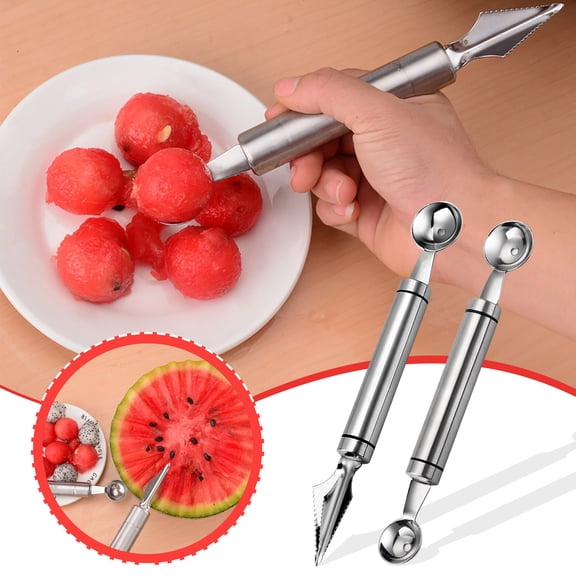 Kuroiy Stainless Steel Melon Baller | Fruit Carving Tool | Dual-Ended Scoop & Knife | Watermelon, Cantaloupe, Ice Cream, Dessert, Meatball Maker