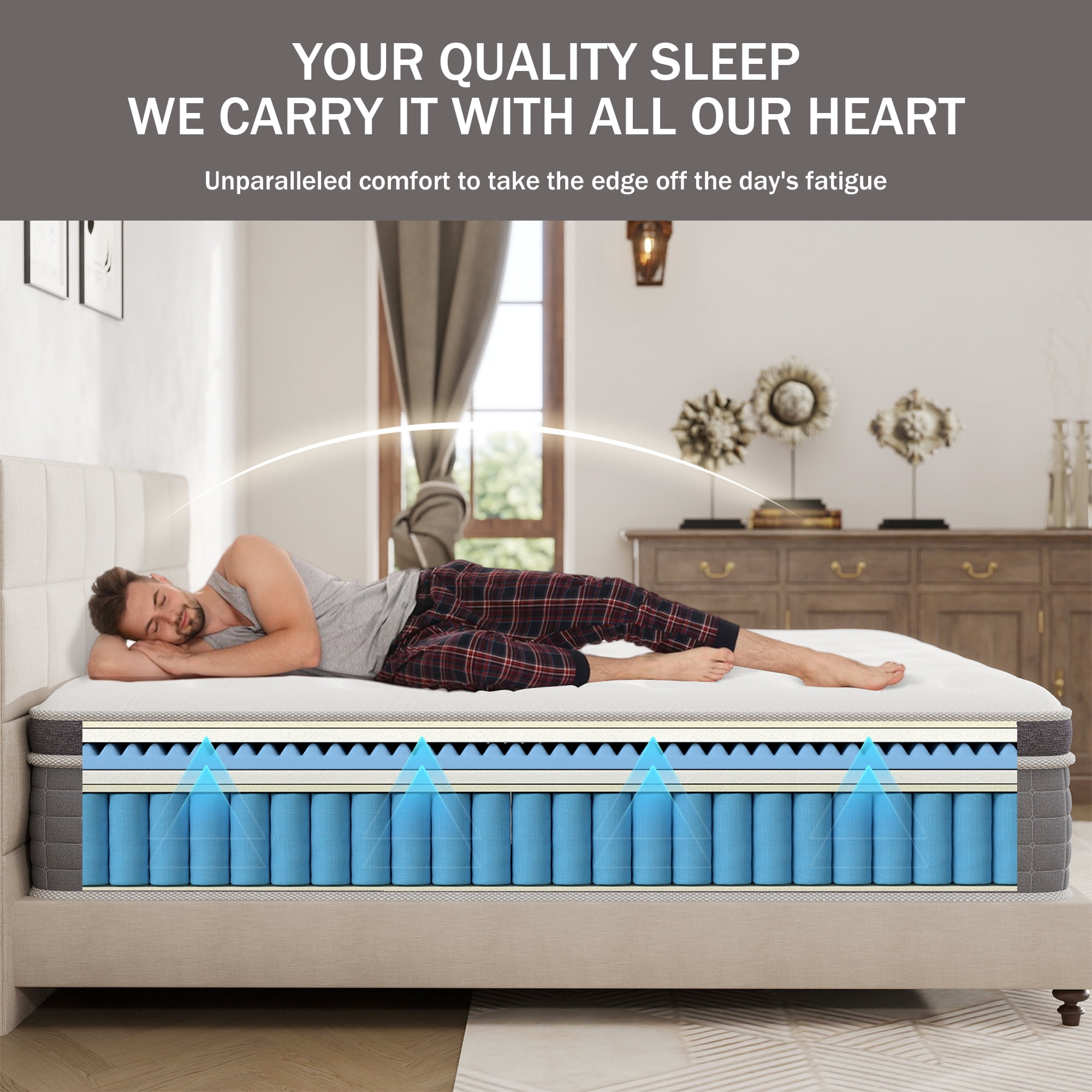Yilicy 14 inch Twin Mattress in a Box, Spring Hybrid Memory Foam Medium Firm Mattress,Adult