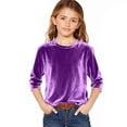 thumbnail image 2 of Shirts for Girls Fashion Velvet Crewneck Casual Tshirts 3/4 Sleeve Pullover Tops Kids Clothes Girls Size 3-14, 2 of 5