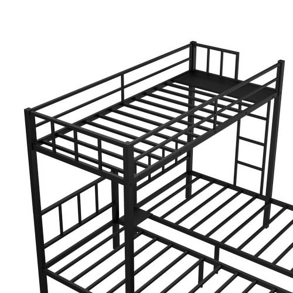 Metal Triple Bunk Bed for Kids,Twin Over Twin Over Twin Bunk Bed with Full-Length Guardrail and Ladder,Separates Into 3 Twin Beds,Noise Reduced Structure,Black