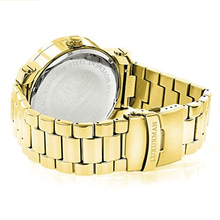 Yellow Gold Plated Diamond Watch for Men by Luxurman Phantom...