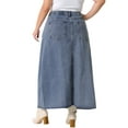 thumbnail image 3 of Agnes Orinda Women's Plus Size Vintage Denim Maxi Skirt Frayed Raw Hem High Waist Front Slit Long Jean Skirts 3X Gray Blue, 3 of 6