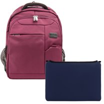 Germini Series Multi-Compartment Nylon Backpack With Padded Straps, Zippered Pockets And Colorful Neoprene Smart Sleeve for 15 Inch Laptops / Tablets Bundle(Purple)(Navy Blue)
