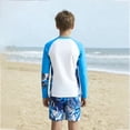 thumbnail image 6 of Boys Long Sleeve Swim Shirt and Trunks UPF 50 Sun Rash Guard Swimwear for Kids Beach Pool Hawaiian Print Crew Neck Split Swimsuit Sky Blue 11 Years-12 Years, 6 of 6