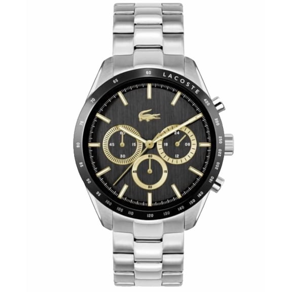 Lacoste Boston 2011272 Black Chronograph Dial Silver Bracelet 32MM Mens Watch
