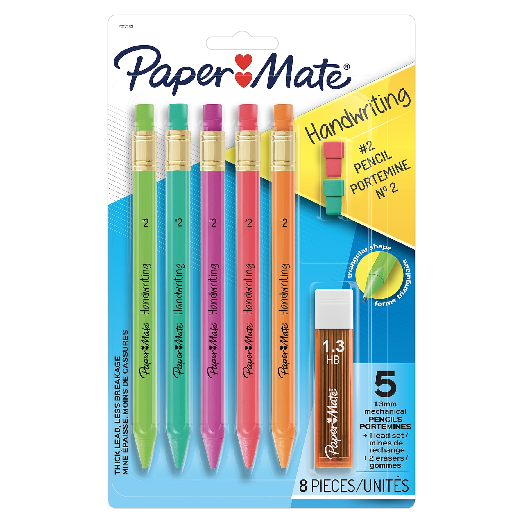 Paper Mate Handwriting Triangular Mechanical Pencil Set with Lead & Eraser Refills, 1.3mm, 5 Per Pack, 6 Packs