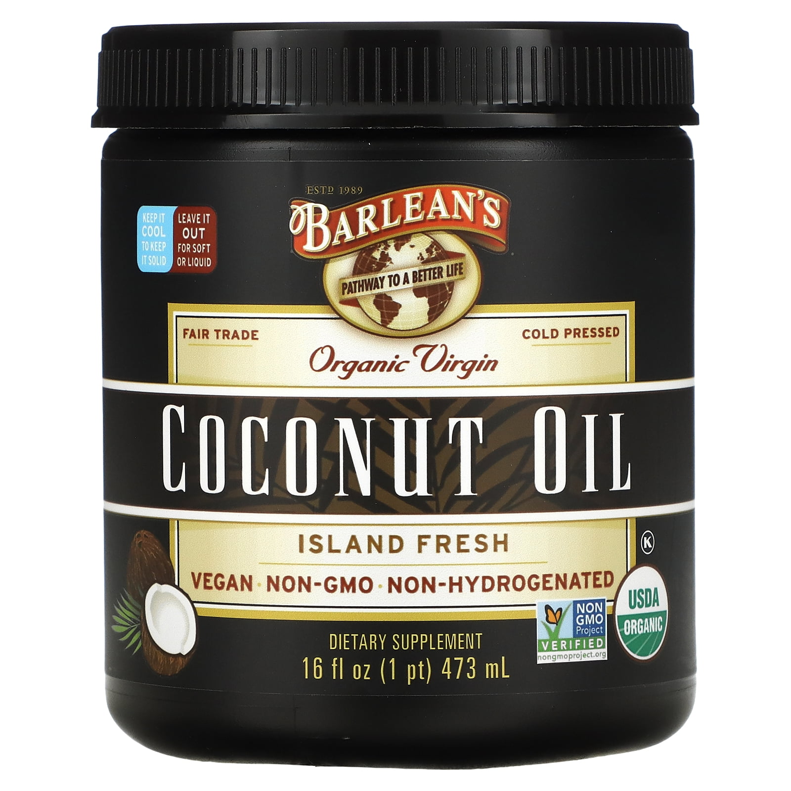 Organic Virgin Coconut Oil, Island Fresh, 16 fl oz (473 ml), Barlean's