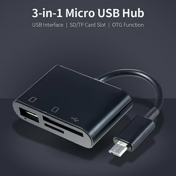 3-in-1 USB to USB2.0+SD+TF Adapter USB OTG to USB2.0 Adapter SD TF SD Card Reader for USB Devices, Black