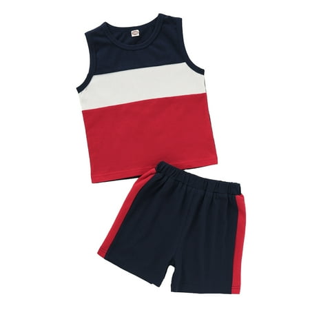 

KIMI BEAR Toddler Boys Outfits 4T Toddler Boy Spring Summer Outfits 5T Toddler Boy Contrast Color Sleeveless Tank Tops + Shorts 2PCS Set Black