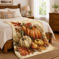 thumbnail image 6 of Pumpkins with Maple Leaves and Berries, Rustic Still Life Style for Fall Lovers, Cozy Parchment Harvest Scene, Flannel Blanket for Living Room and Cabin, Thanksgiving Gift and Harvest Home Decor, 6 of 7