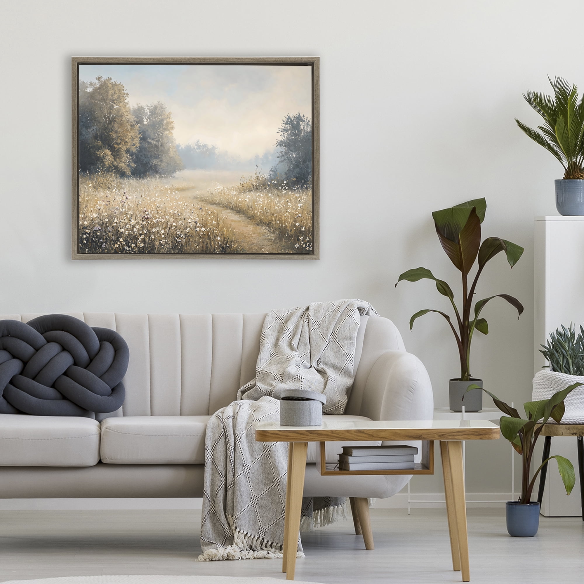 Stupell Industries Wandering Wildflower Path at Dawn Brown Framed Floater Canvas Wall Art, design by Creative Studio
