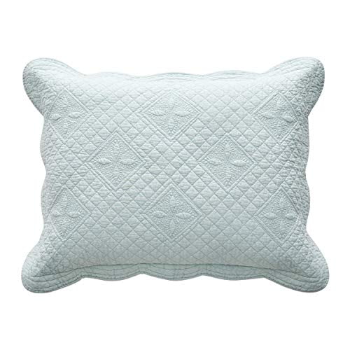 Sage Garden Luxury Pure Cotton Quilted Standard Pillow Sham 20" x 26" By Calla Angel, Light Aqua, Standard
