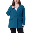 thumbnail image 2 of DARING DIVA Women's Plus Lapel Button with Pocket Jackets Long Blazer 3X Lake Blue, 2 of 6