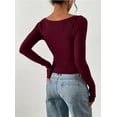 thumbnail image 4 of PRETTYGARDEN Long Sleeve Shirts for Women Fall Ruched Sides Boat Neck Basic Tee Casual Fitted Ribbed Knit Crop Tops, 4 of 6