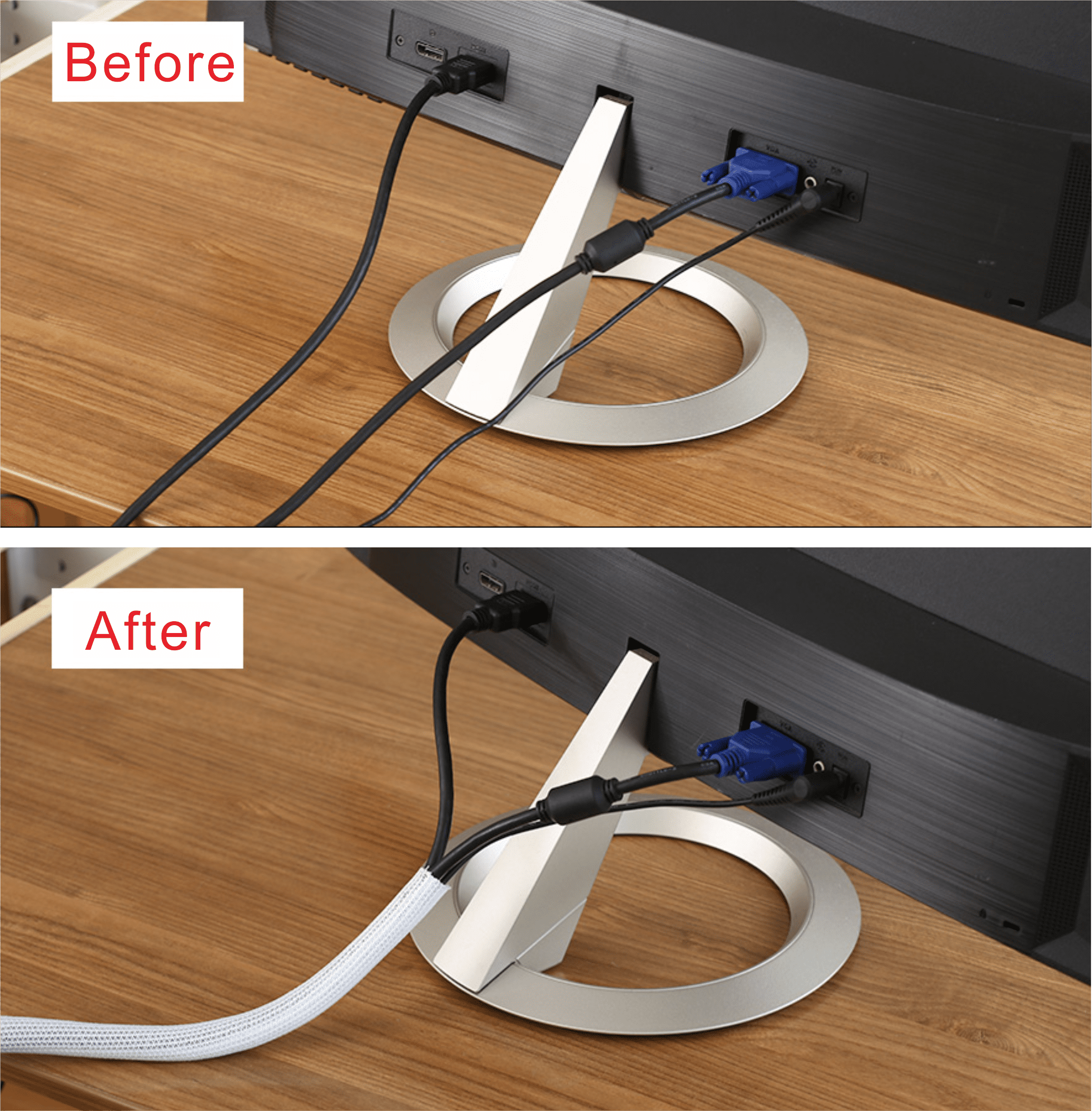 Alex Tech 1/4" 1/2" 3/4" 3-Size Cable Management Cord Organizer Cable Protector Split Sleeve - White