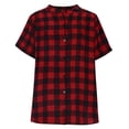 thumbnail image 4 of Oksale Matching Sets Women Clothing 2 Piece Short Sleeve Plaid Shirts Elastic Drawstring Bermuda Shorts Trendy Button V Neck Summer Tops Red 2XL, 4 of 8