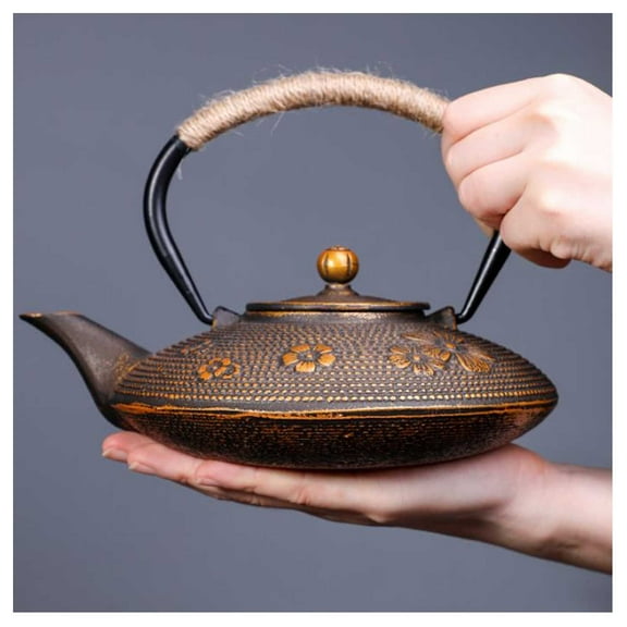 Vintage Cast Iron Teapot with Handle, 900 ml Embossed Japanese Tea Pot,Chinese Infuser Teapot for Making Loose Leaf Tea