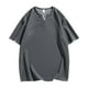 thumbnail image 2 of Blusas y camisas de manga corta con cuello en V para hombre, moda informal, color liso, botones, cuello en V, manga corta, algodón y poliéster., 2 of 6