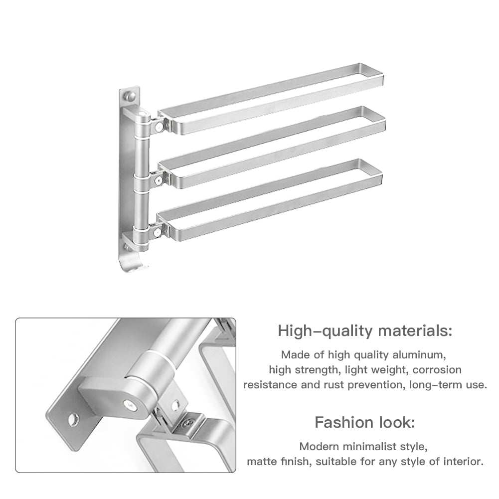Private Jungle Towel Bar for Bathrooms with Swing Out Arms, Wall Mounted Towel Racks with Hooks for Bathroom(Silver,3 Arm)