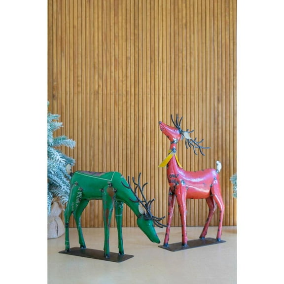 Kalalou Inc Set Of Two Recycled Metal Deer - One Each Color