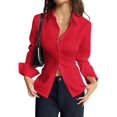 thumbnail image 2 of Women Button Up Shirt Long Sleeve Shirt V Neck Collared Blouse Aesthetic Work Tops Red L, 2 of 7
