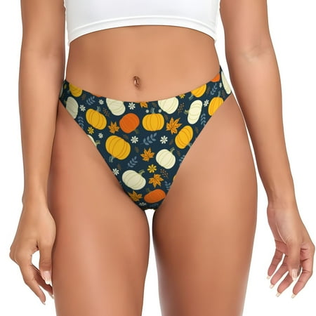 Adobk Autumn Pumpkin Maple Leaf Plants Print Seamless Women Underwear Thongs No Show Ladies Thong No Line Breathable Comfortable Panties Undies for Women-X-Small