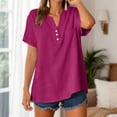 thumbnail image 2 of vigerkar Women Linen Short Sleeve Henley Tops V Neck Blouse Casual Summer Trendy Tee Shirts 2026 Vacation Fashion Clothes (Hot Pink, XL), 2 of 9