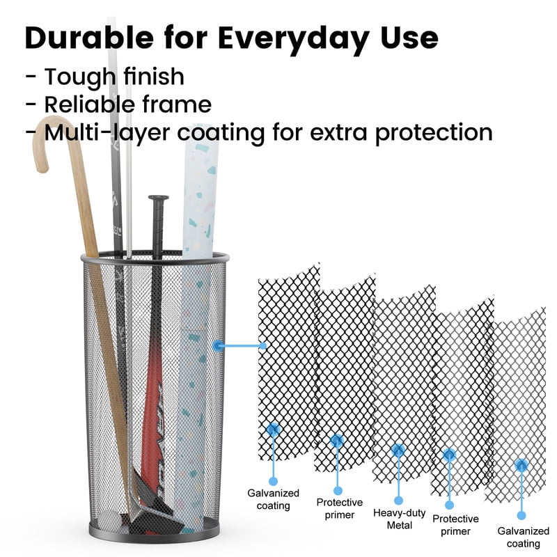 DUNCHATY 3-Pack Metal Round Umbrella Stand Rack Umbrella Holder Bin, 10x20 Inch, Canes Walking Sticks Holder, Waterproof Indoor Storage for Entryway, Wrapping Paper, Home, Office, Black