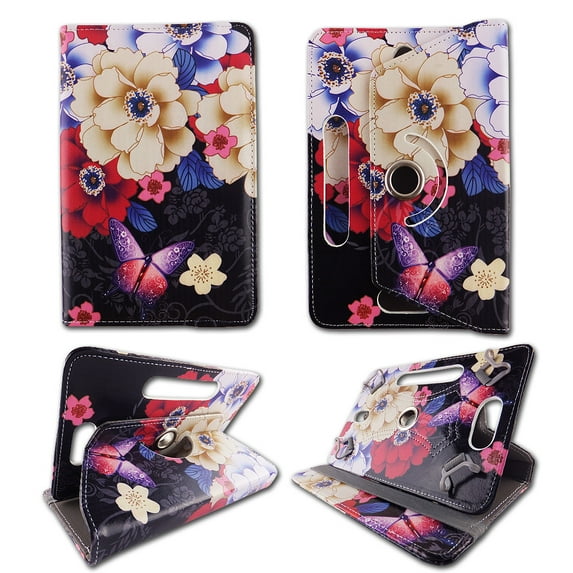 Creamy Flower Butterfly folio tablet Case for Zeki 7 inch android tablet cases 7 inch Slim fit standing protective rotating universal PU leather standing cover