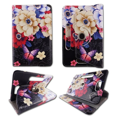 Creamy Flower Butterfly folio tablet Case for Digiland 7 inch android tablet cases 7 inch Slim fit standing protective rotating universal PU leather standing cover