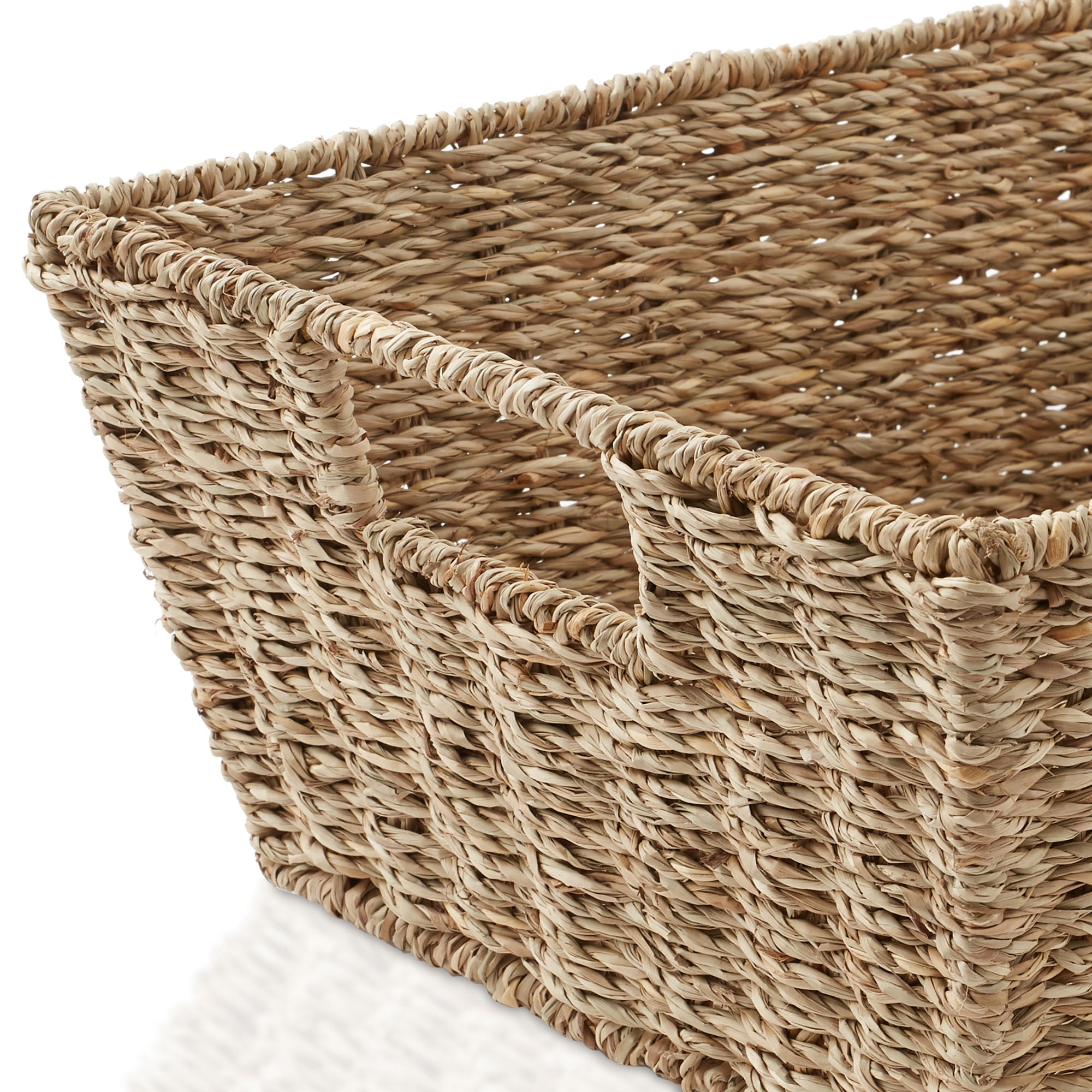 Casafield (Set of 2) Seagrass Pantry Baskets with Handles and Chalkboard Labels, Wide Woven Storage Baskets for Kitchen Shelves