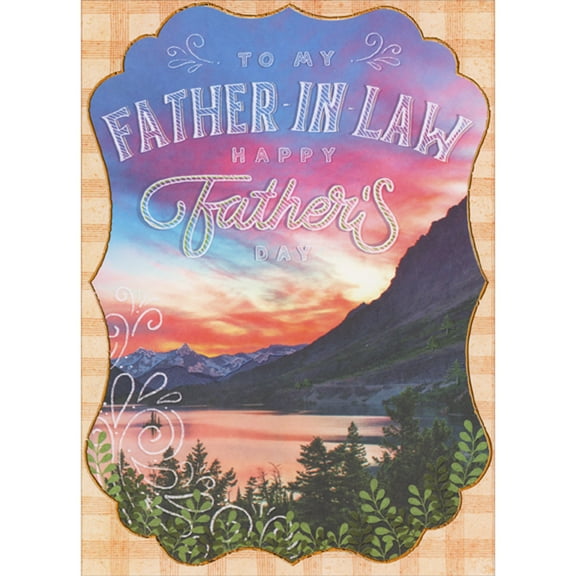 Designer Greetings Blue, Pink and Orange Sky, Mountain Range and Pink Lake Father's Day Card for Father-in-Law