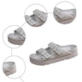 thumbnail image 5 of Rokment Women's Double Buckles Platform Slides Sandals Classic Casual Wide Width Open Toe Chunky Flat Comfortable Walking Slip on Slippers for Indoor Outdoor Waterproof Grey Size 8, 5 of 7