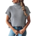 thumbnail image 2 of Womens Cap Sleeves Sweater Vest Turtle-Neck Ribbed Knit Tank Tops Basic Slim Fit Top Grey One size, 2 of 9
