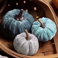 thumbnail image 3 of Pumpkin Home Decor, 12 Pcs Velvet Pumpkins, Artificial Pumpkins, Gray Blue White Decorative Pumpkins, Soft Faux Plush Fall Harvest Ornaments for Halloween, Thanksgiving, Party and, 3 of 3