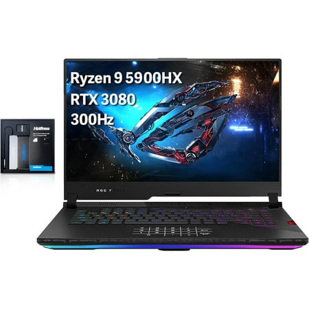ASUS ROG Strix Scar 15 15.6" 300Hz IPS Type FHD Gaming Laptop, AMD Ryzen 9 5900HX, 16GB RAM, 1TB PCIe SSD, RGB Backlit Keyboard, GeForce RTX 3080, Win 10 Pro, Gray, Hotface 32GB USB Card
