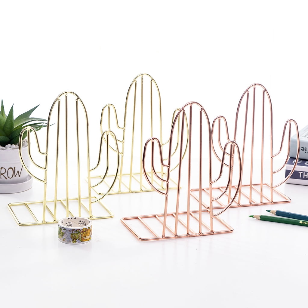 2Pcs Creative Cactus Shaped Metal Bookends L-Shaped Desktop Organizer Book Support Stand Desk Storage Holder Shelf for Office Home School Stationer Supplies by FLYCHENGi 