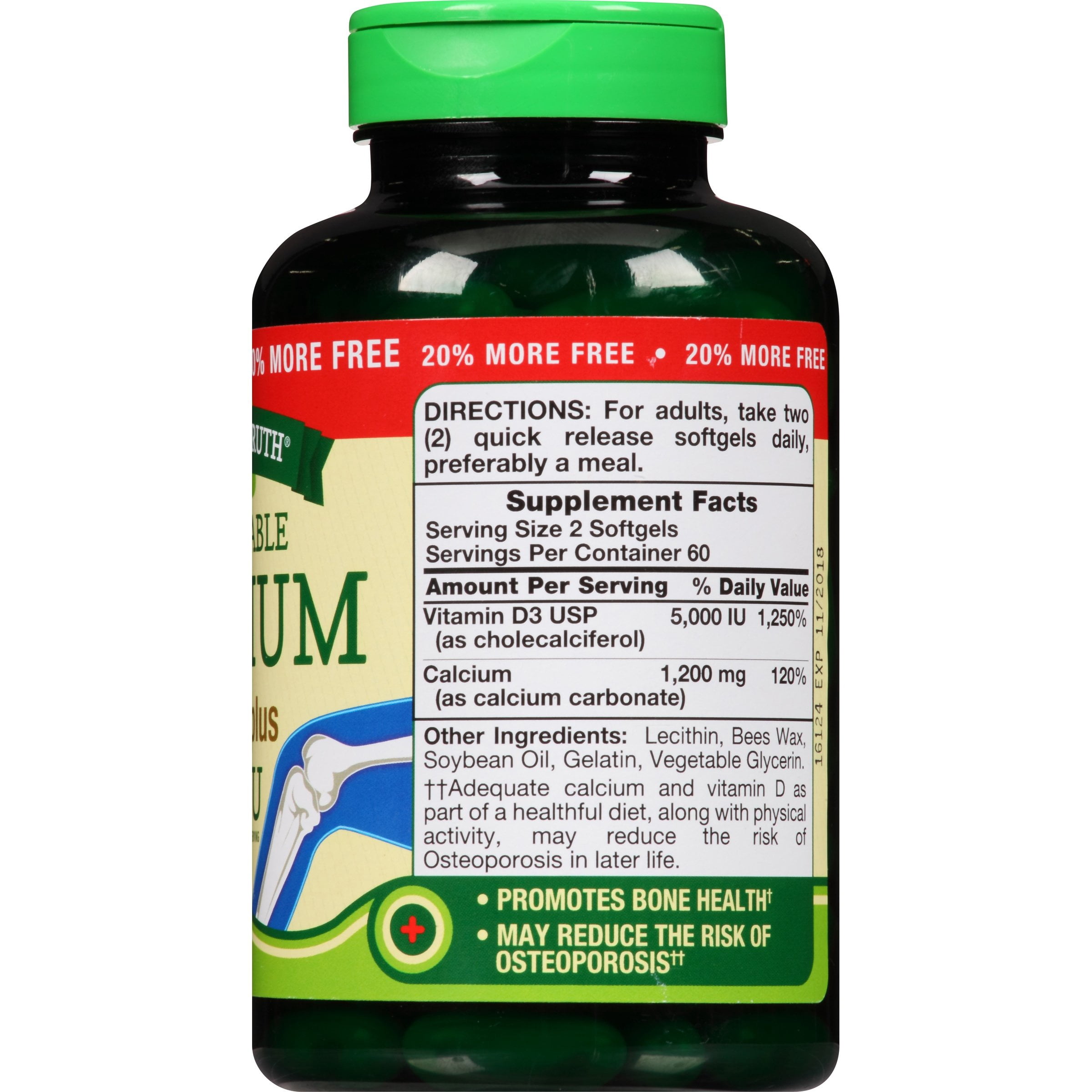 Natures's Truth Absorbable Calcium 1200 mg Plus D3 500 IU, 120 Count, Pack of 6