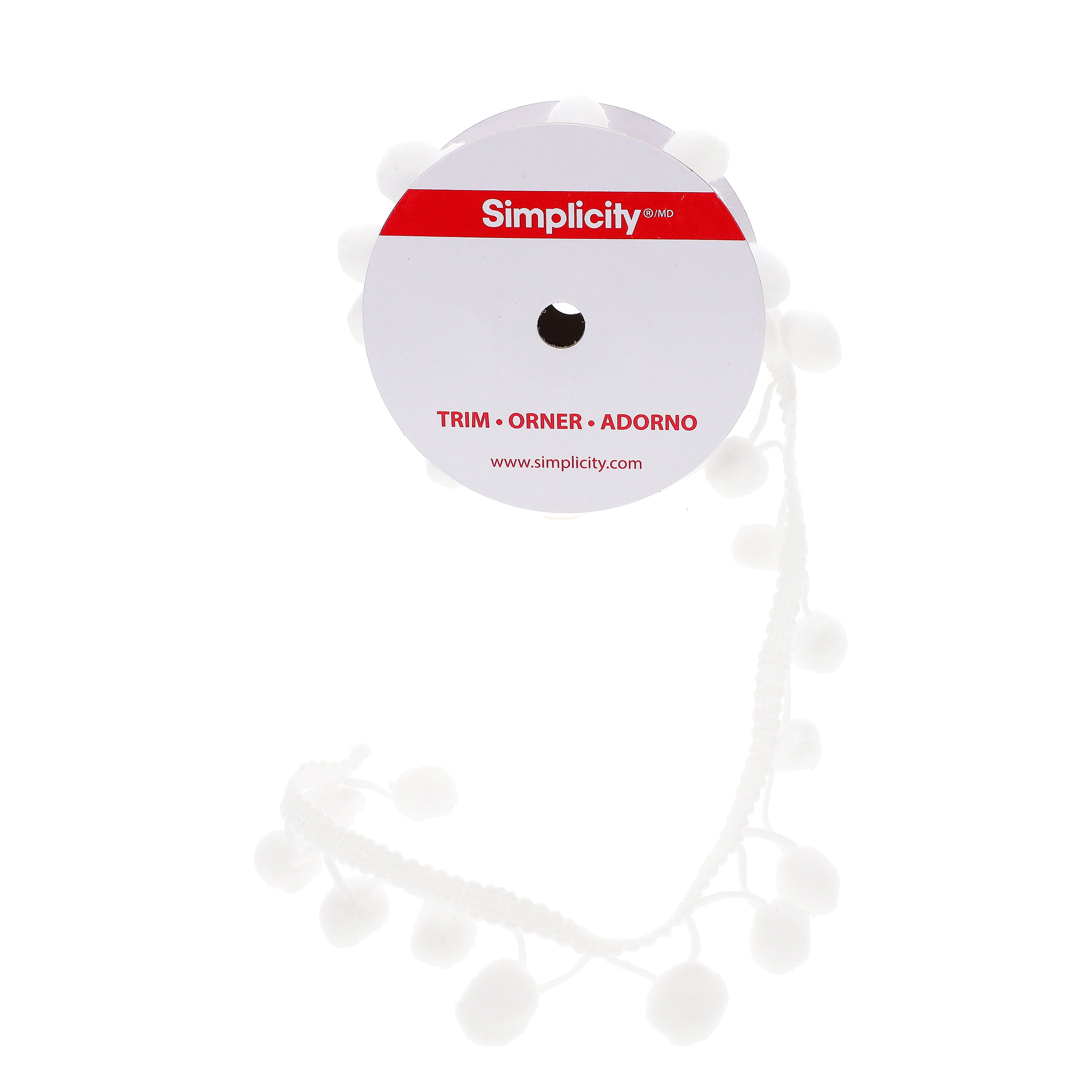 (2 pack) Simplicity Trim, White 1 1/4 inch Jumbo Pom Pom Trim Great for Apparel, Home Decorating, and Crafts, 1 Yard, 1 Each