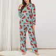 thumbnail image 2 of KLL Watermelon Print Women's Long Sleeve Pajamas with Pants Sleepwear Loungewear 2 Set-Medium, 2 of 7