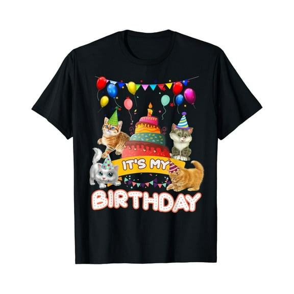 Sam Soft It's My Birthday Cat and Kitten Party Day Girl's and Boy's T-Shirt