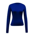 thumbnail image 4 of felwors Women's Long Sleeve Shirts，2025 Casual Basic Going Out Crop Tops Slim Fit Tight Y2K Clothes Dark Blue, XL, 4 of 4