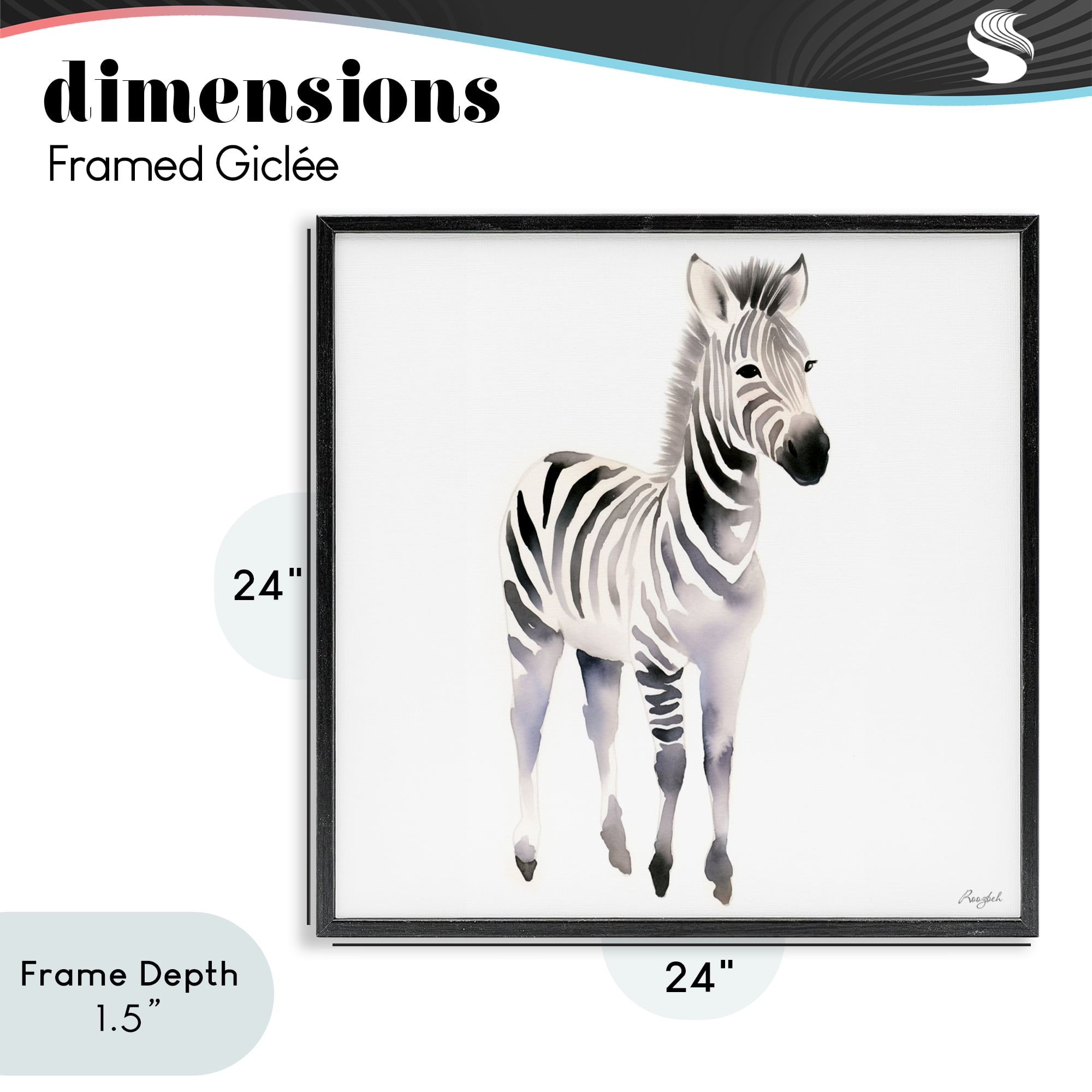 Stupell Industries Minimal Zebra Foal Black Framed Giclee Art, design by Roozbeh