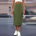 thumbnail image 2 of Kaemgyyd Womens Cargo Skirt Fashion High Waist Button Pencil Midi Skirt Drawstring Vintage Streetwear with Pockets, 2 of 5
