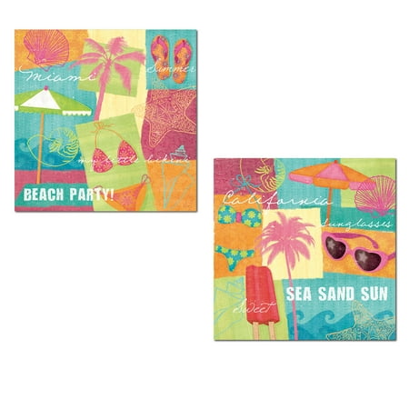 Coastal Accessories Fun Coloful Miami and California Beach Accessory Prints by Veronique Charron; Coastal Decor; Two 12x12 Poster Prints ()
