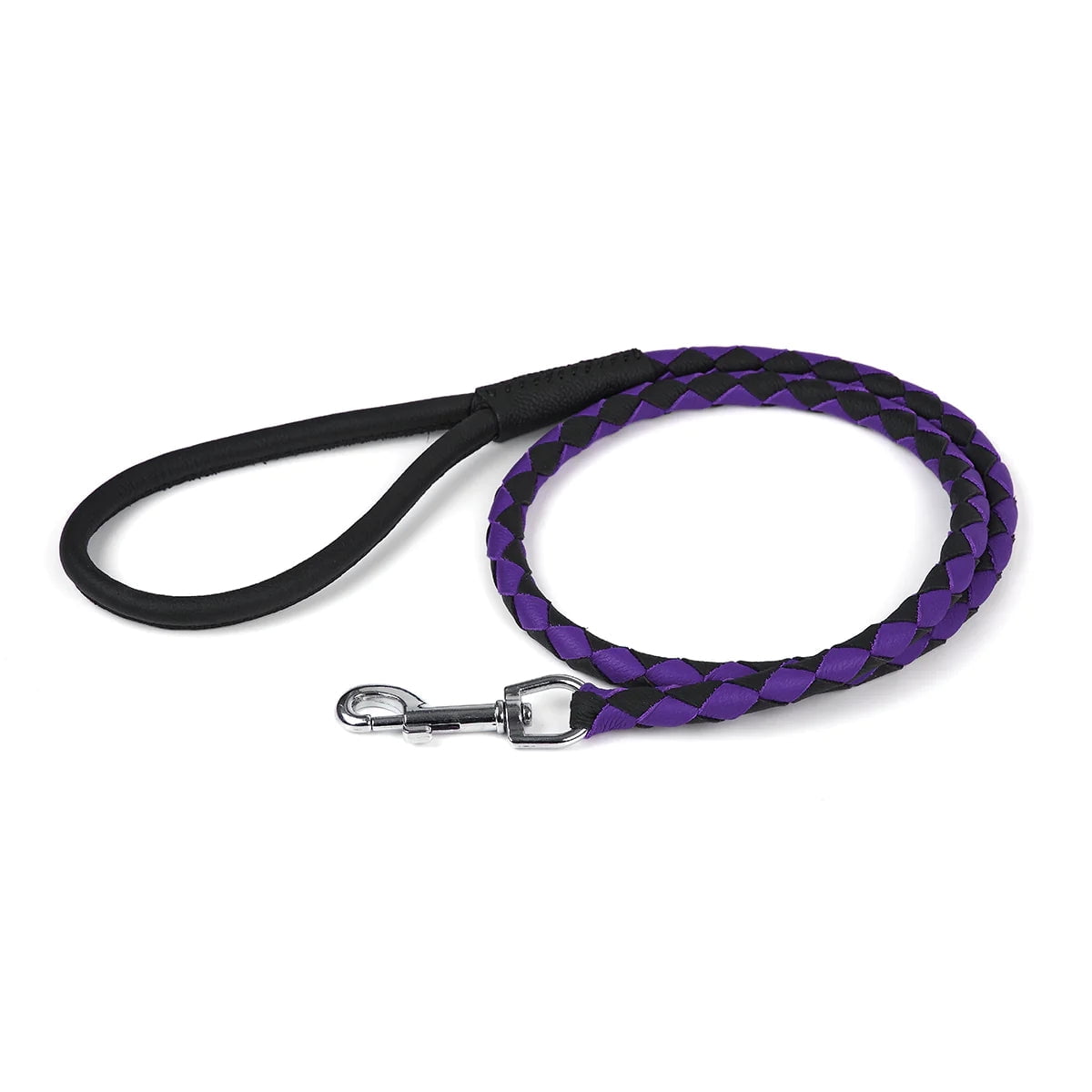 Dogline L2049-1-23 Dogline Round Braided Leather Leash, Black & Teal - 0.38 W x 48 L in.