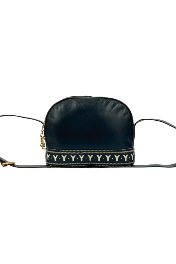 Pre-Owned Yves Saint Laurent YSL Logo Cutout Leather Shoulder Bag, Navy, 33956 (Good)