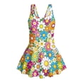 thumbnail image 4 of Xixirimido Vibrant Retro Hippie Flower Print Girls Swimsuits One Piece Sleeveless Swimwear with Skirt Modest Bathing Suit with Built-in Shorts Beach Vacation Swim Dress, 10-11 Years, 4 of 7