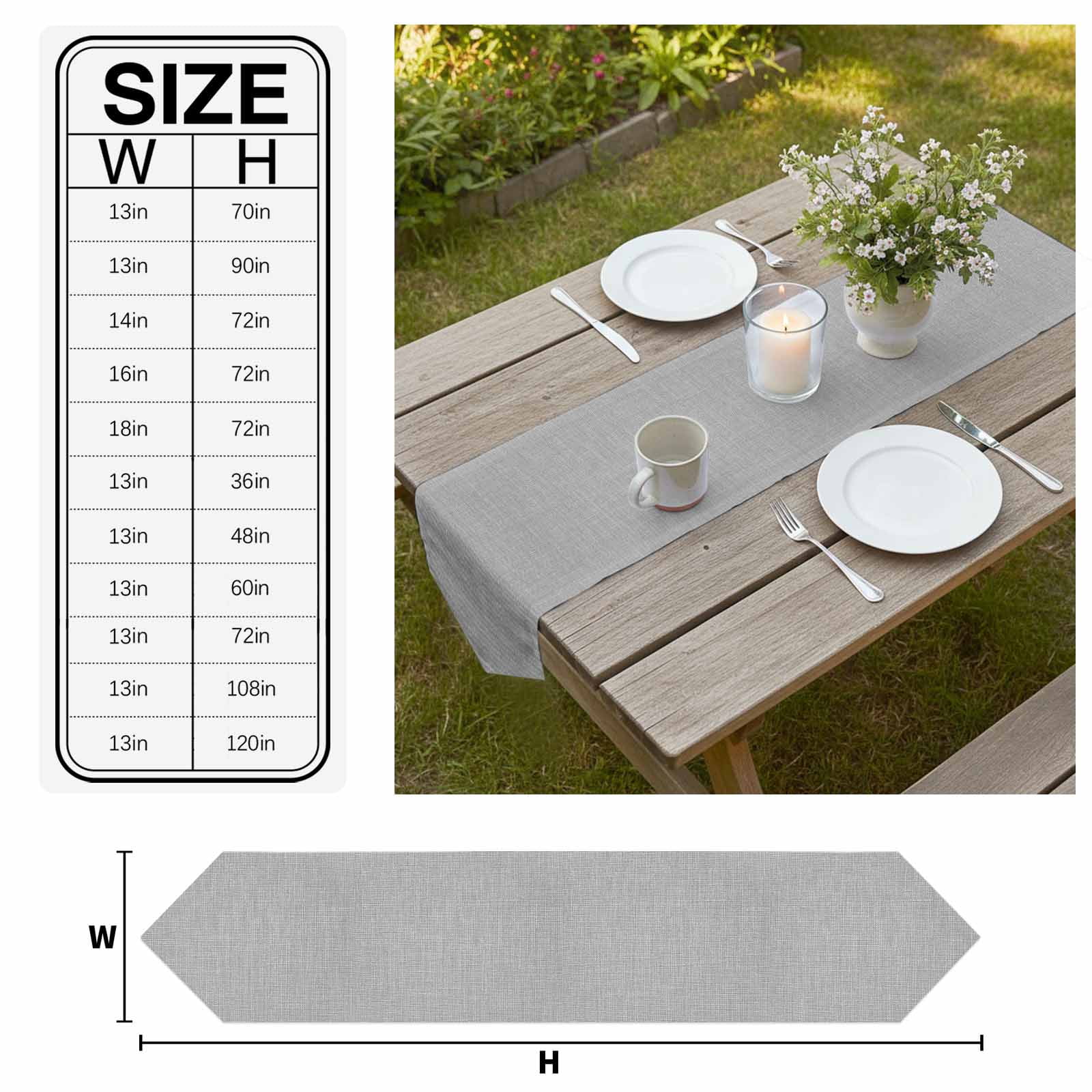 Grey Burlap Texture Table Runner Linen Burlap Table Runner 36 Inches Small Farmhouse Vintage Gray Dresser Scarves for Kitchen Island Coffee Dining Room Party Wedding Holiday Decoration 13"x36"