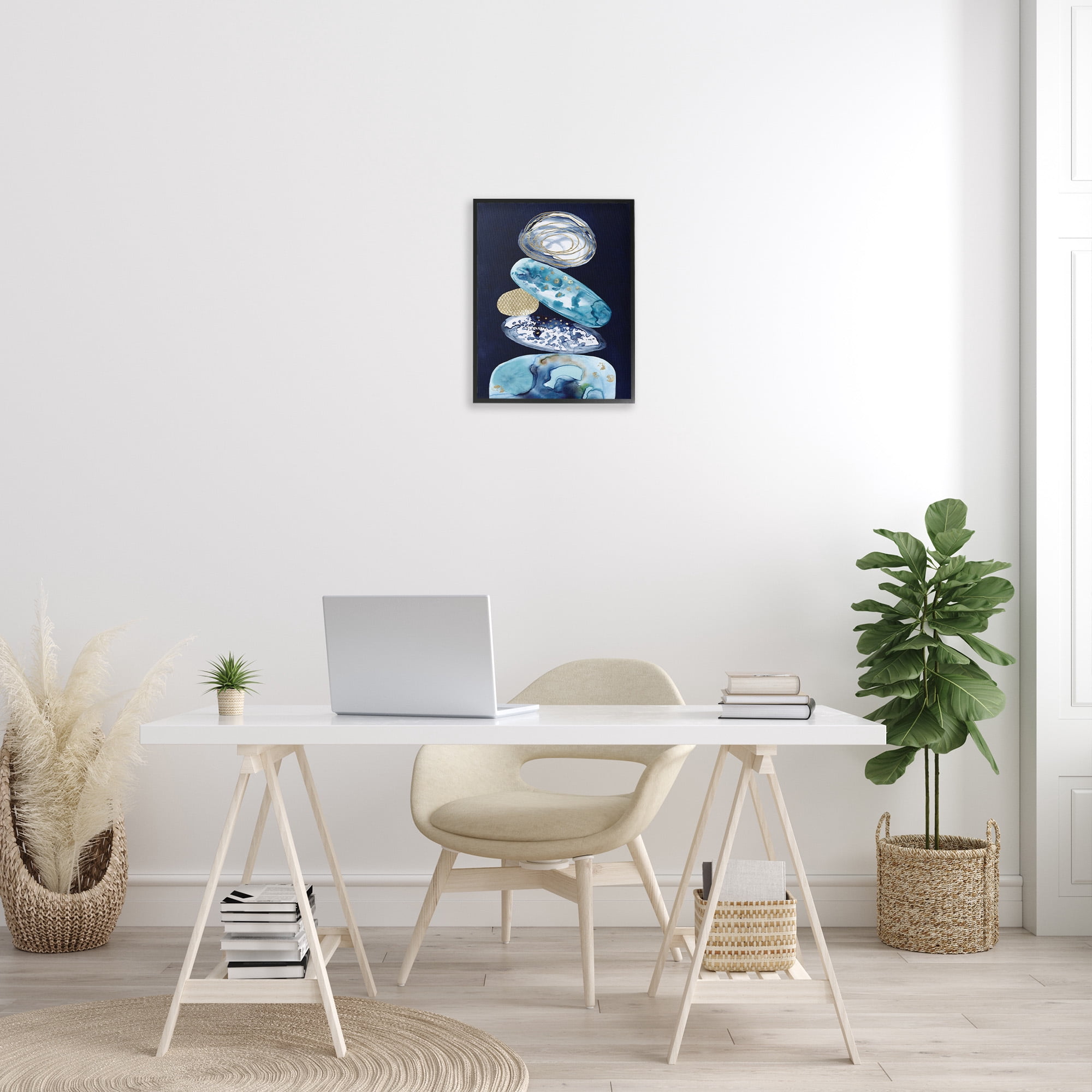 Stupell Industries Patterned Stacked Pebbles Landscape Painting Black Framed Art Print Wall Art, 16 x 20